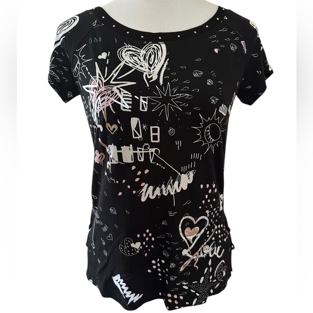 DOLCEZZA Small Black Pink White short sleeve T-shirt Top “I Love Pink”